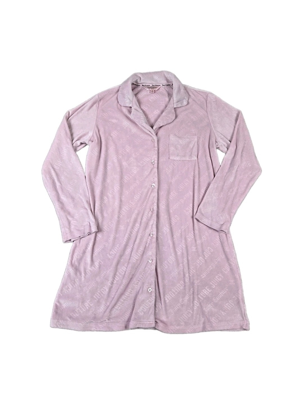 Juicy Couture Velour Nightshirt Pink Button Down Oversized S Sleep Shirt Dress